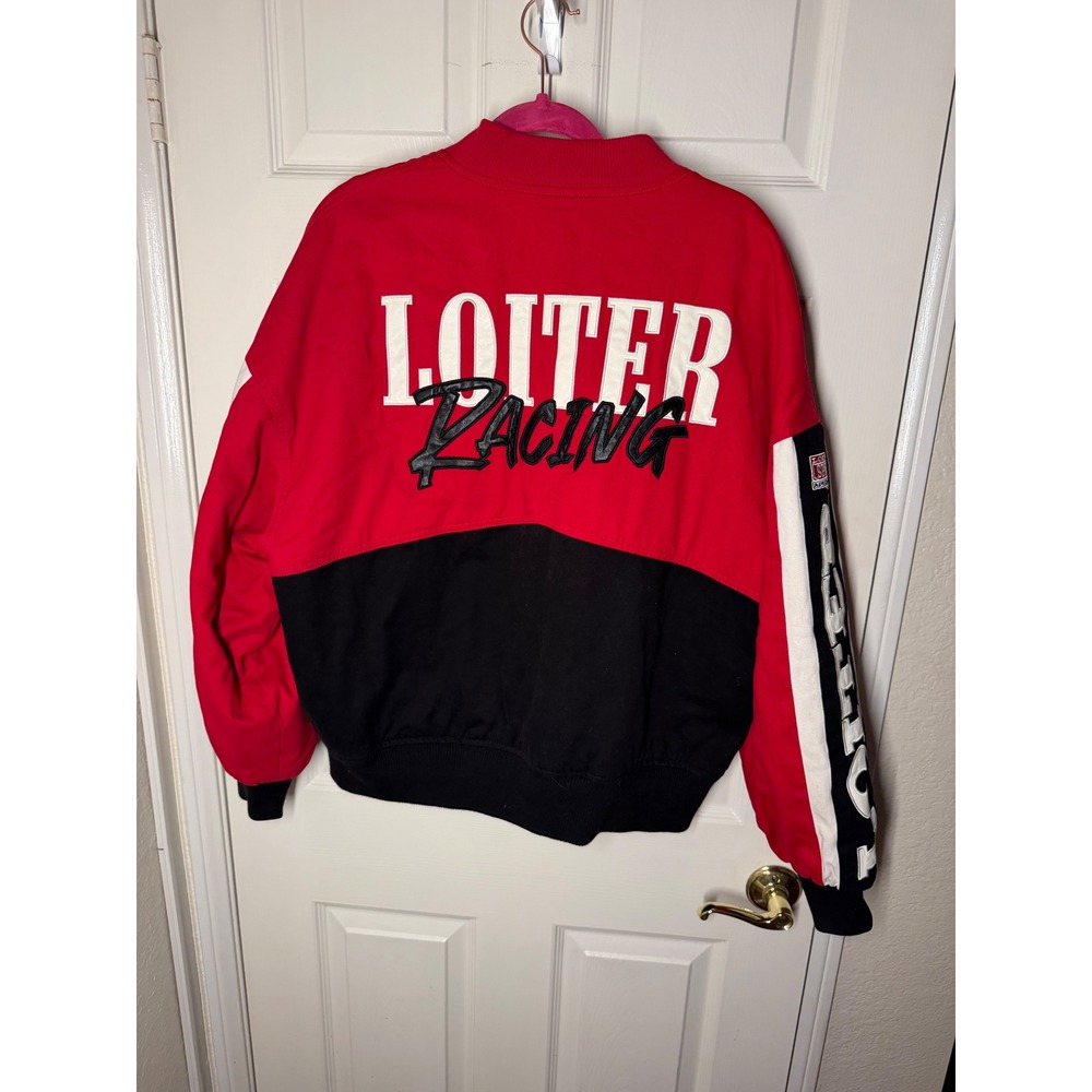 Loiter Racing Jacket Red Black Moto Streetwear Bomber Jacket Size M Y2K - Picture 13 of 13